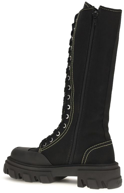 Ganni Black Cotton Lace-Up Boots