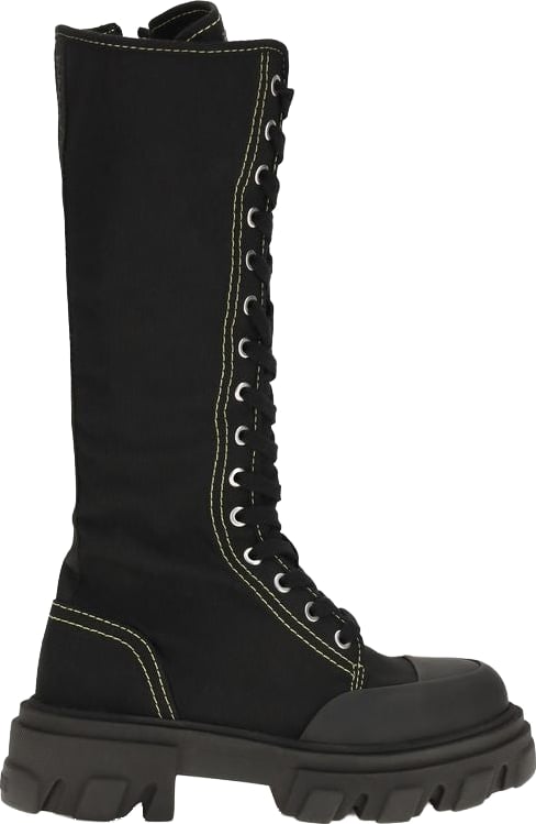 Ganni Black Cotton Lace-Up Boots