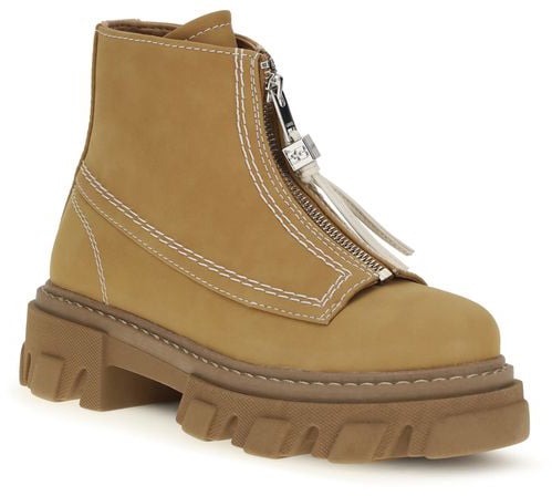 Chunky White Stitching Textured Sole Ankle Boots