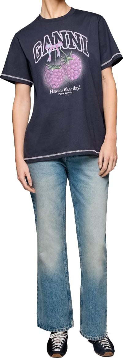 Ganni Raspberry cotton t-shirt