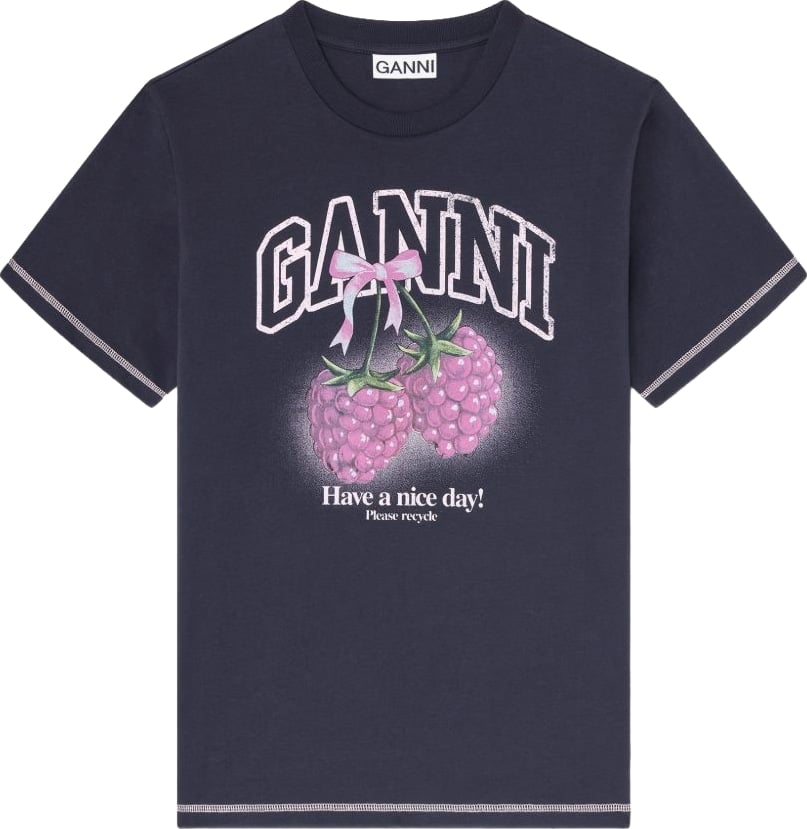 Ganni Raspberry cotton t-shirt