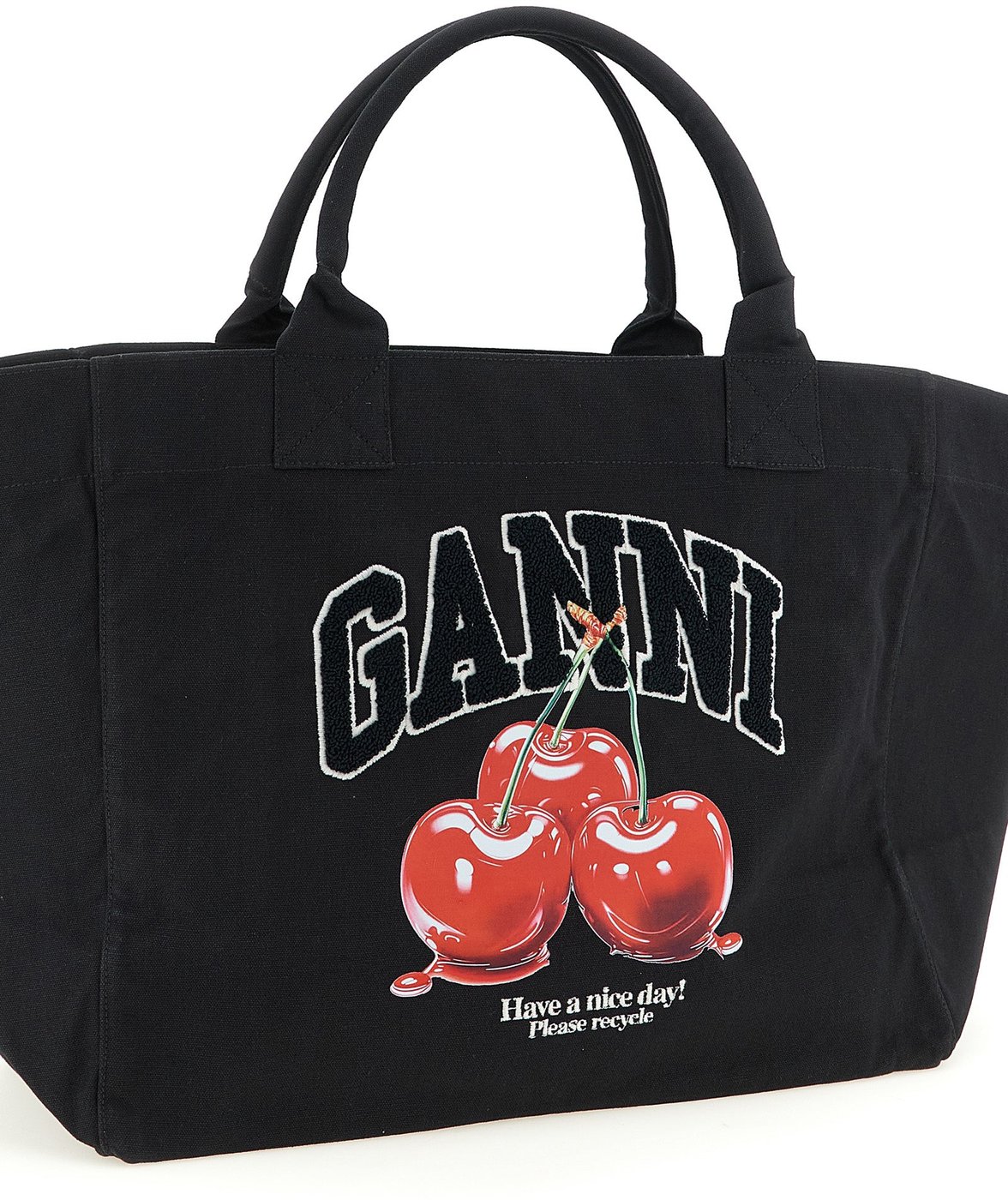 Ganni Black Recycled Cotton Tote Bag
