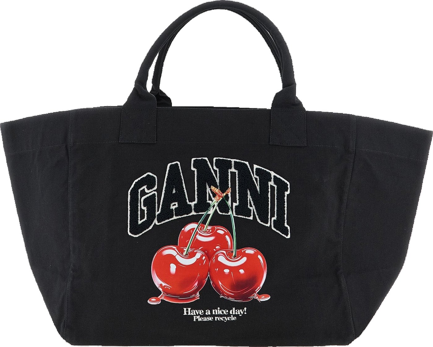 Ganni Black Recycled Cotton Tote Bag