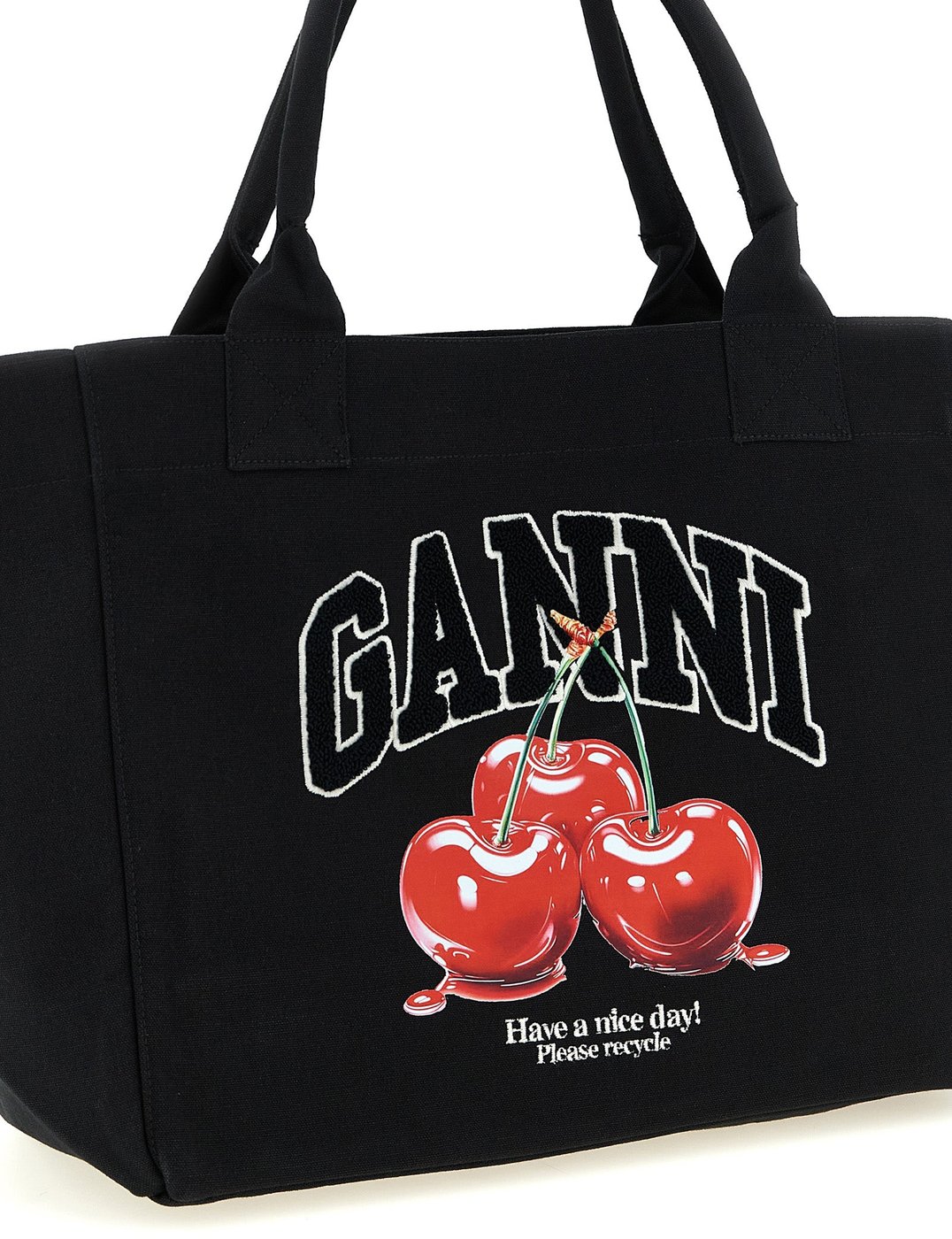 Ganni Black Recycled Cotton Tote Bag