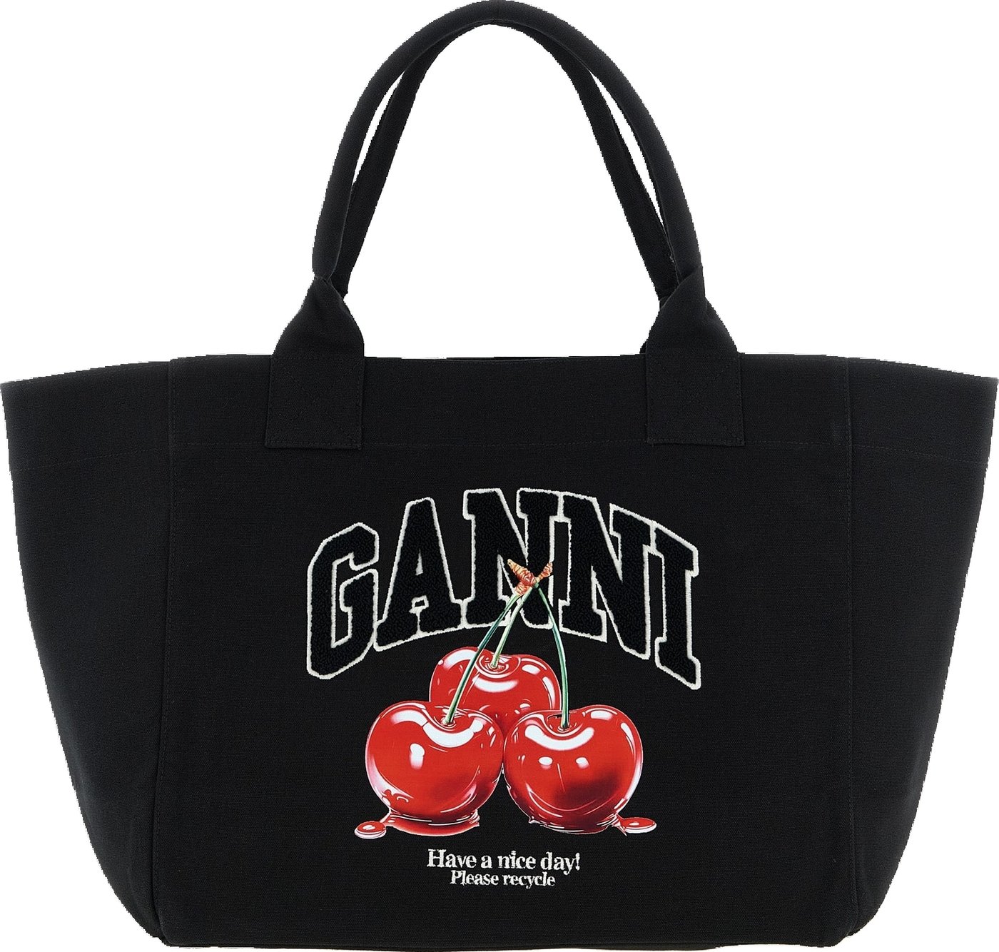 Ganni Black Recycled Cotton Tote Bag