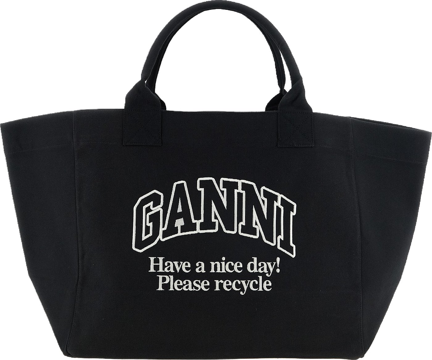 Ganni Black Recycled Cotton Tote Bag