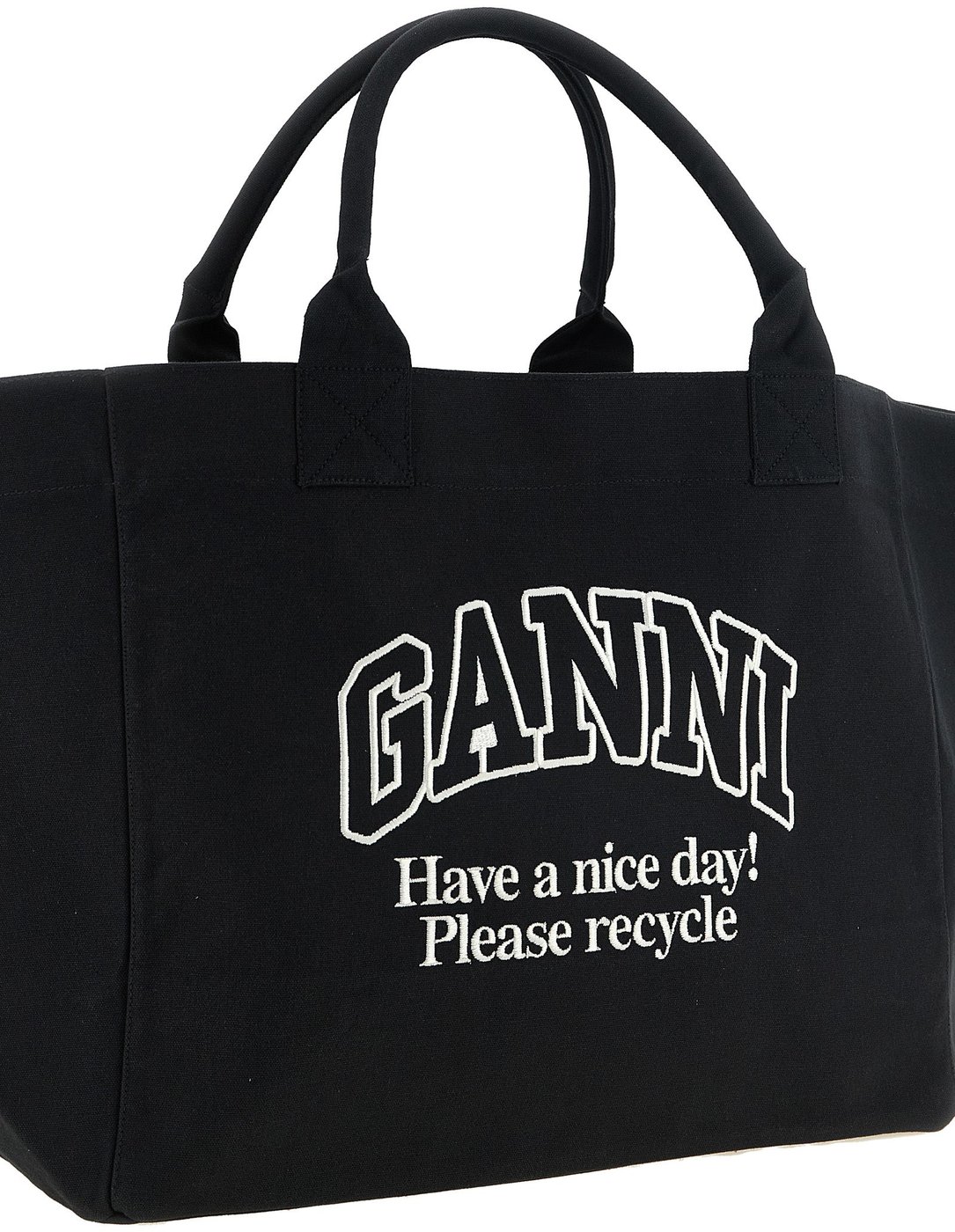 Ganni Black Recycled Cotton Tote Bag
