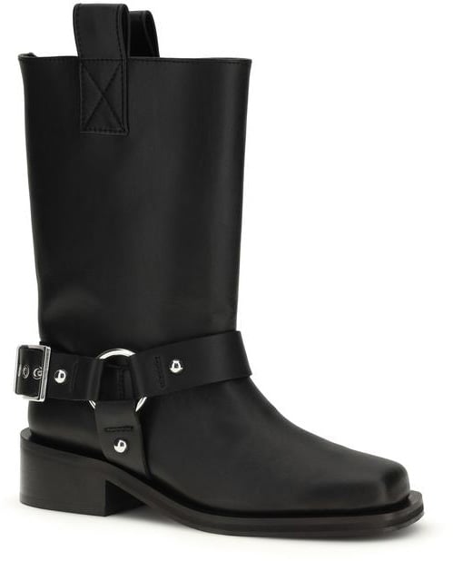 Ganni Black Calf Leather Bos Taurus Flat Boots