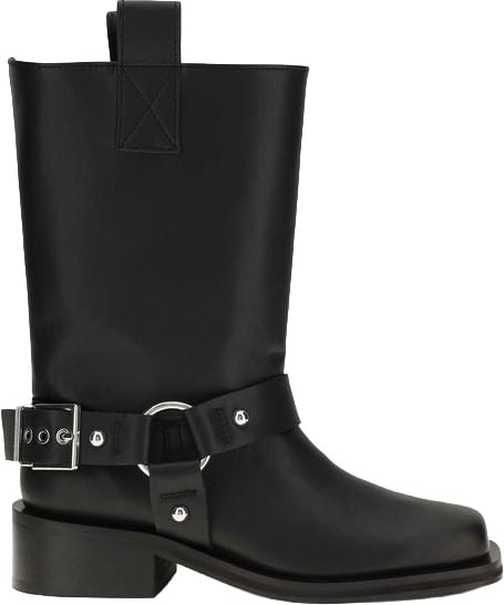 Ganni Black Calf Leather Bos Taurus Flat Boots