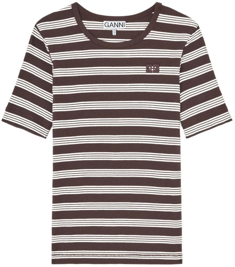 t-shirt streep bruin wit