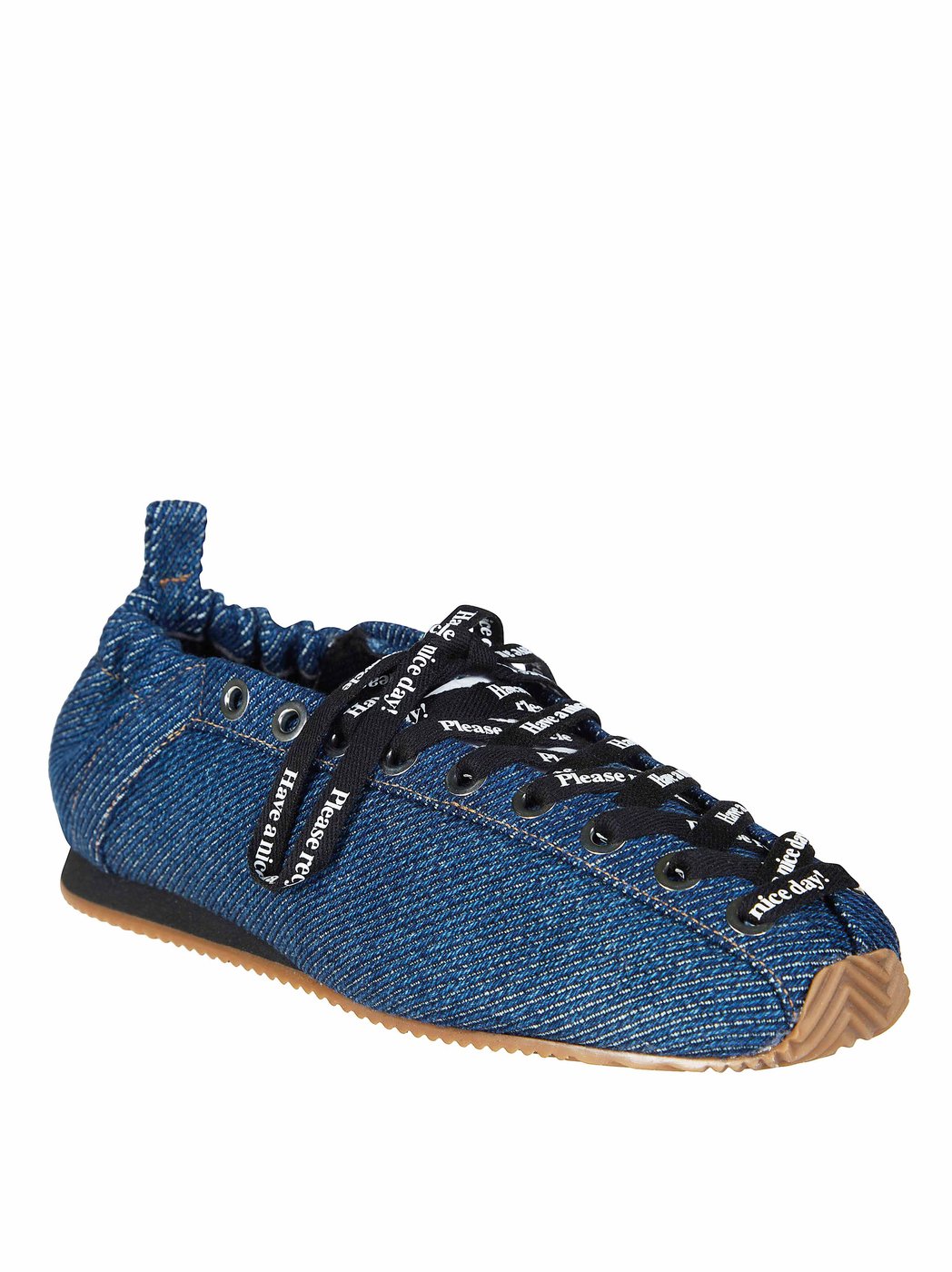 Denim Rounded Toe Lace Up Flats
