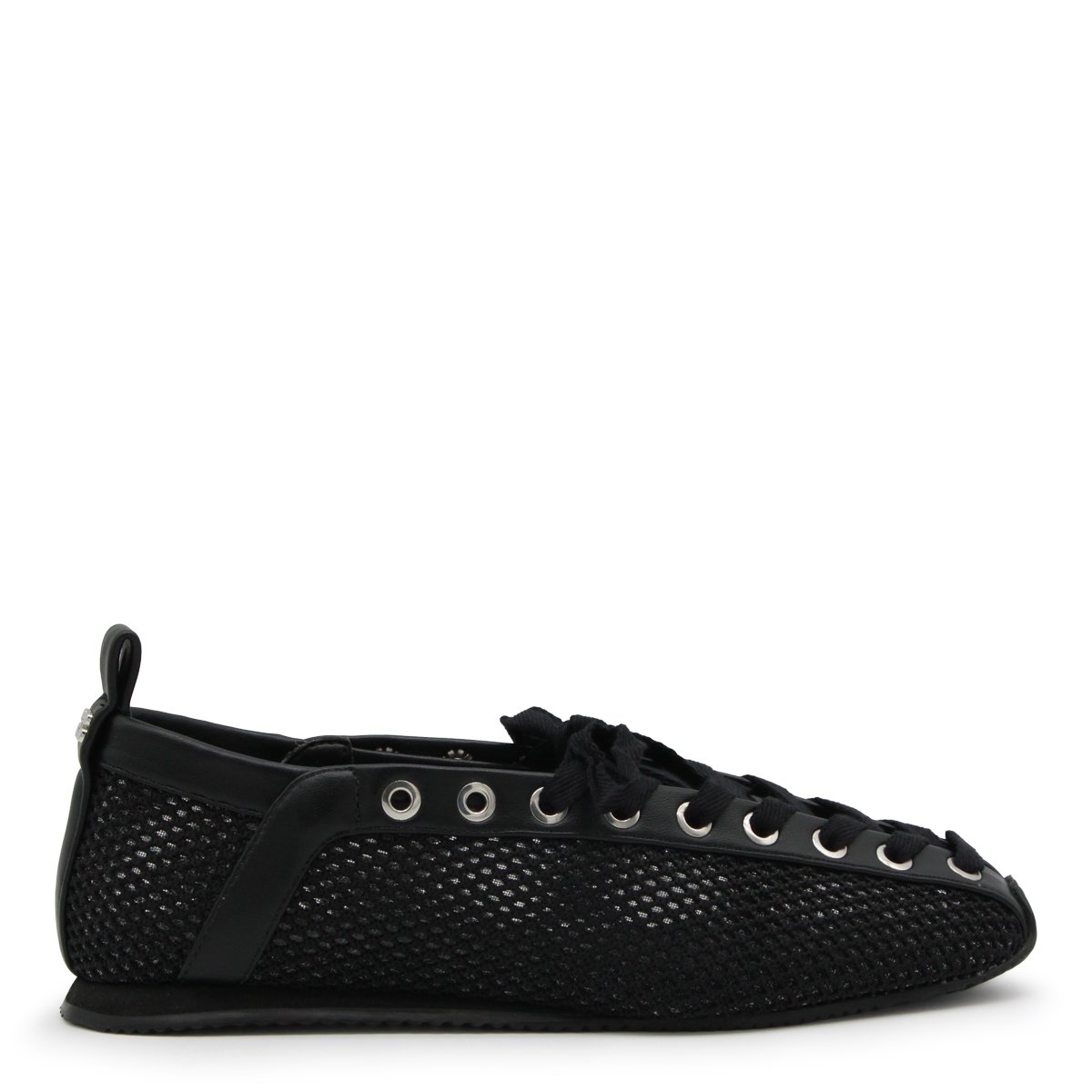 Black Leather Mesh Flats