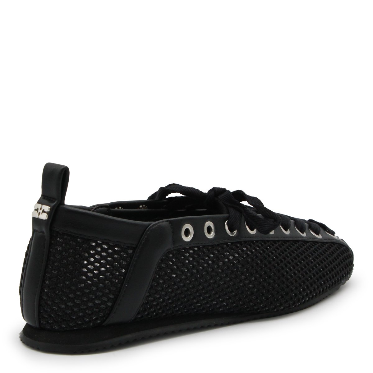 Black Leather Mesh Flats