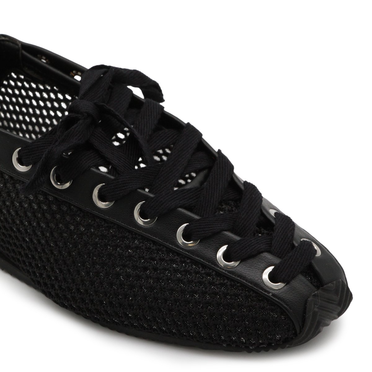 Black Leather Mesh Flats