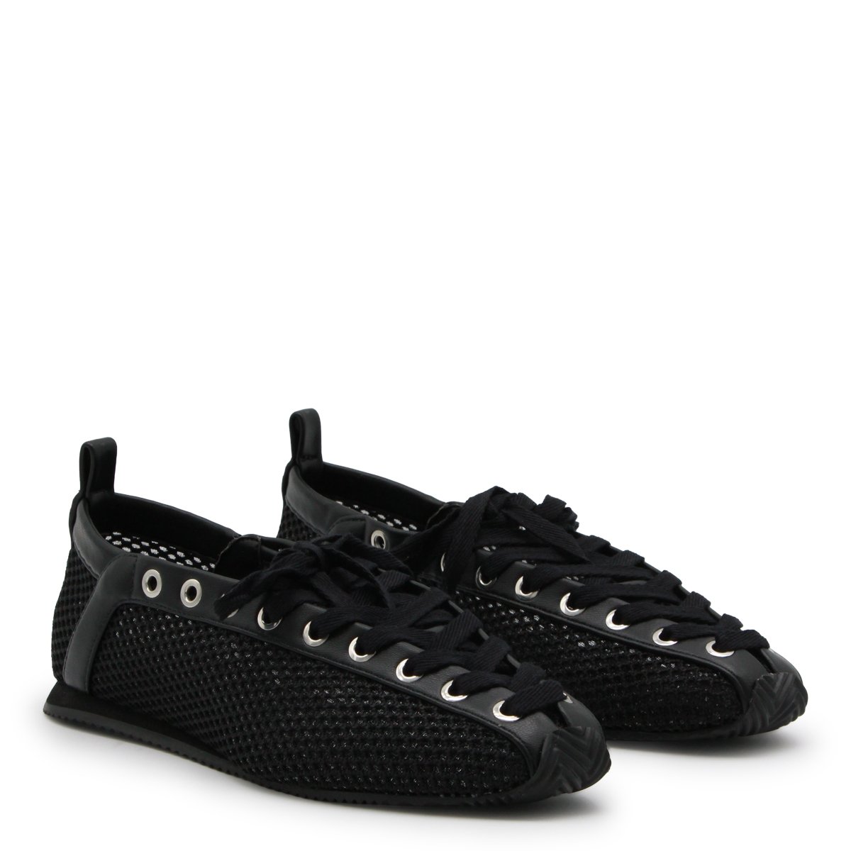 Black Leather Mesh Flats