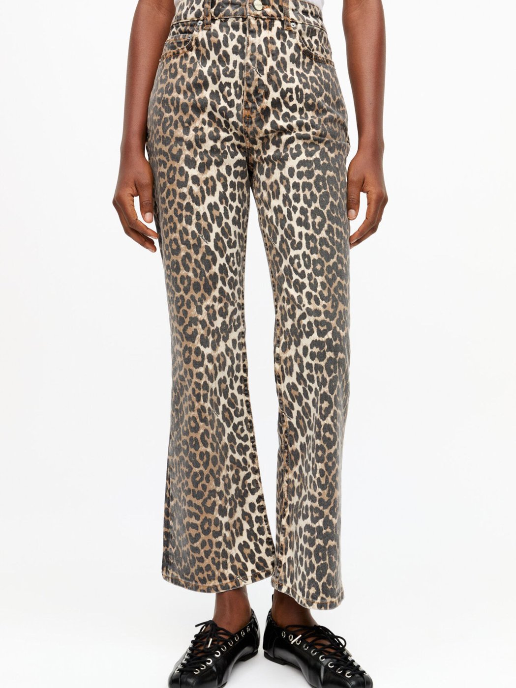 Animal Print Mid-Rise Flared Organic Cotton Jeans