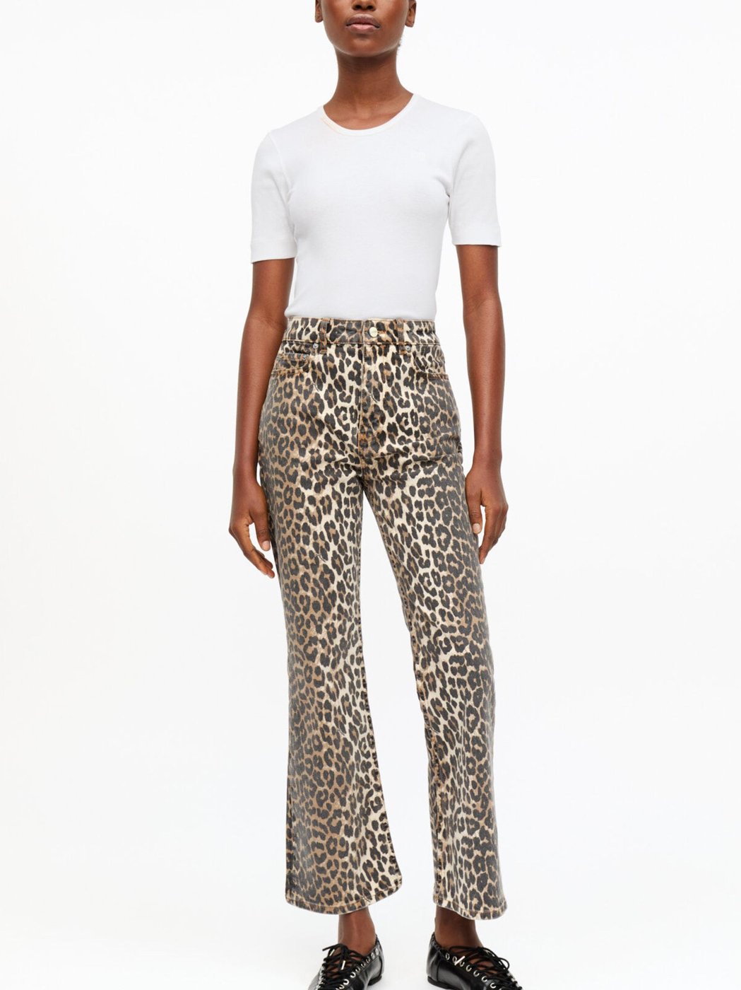 Animal Print Mid-Rise Flared Organic Cotton Jeans