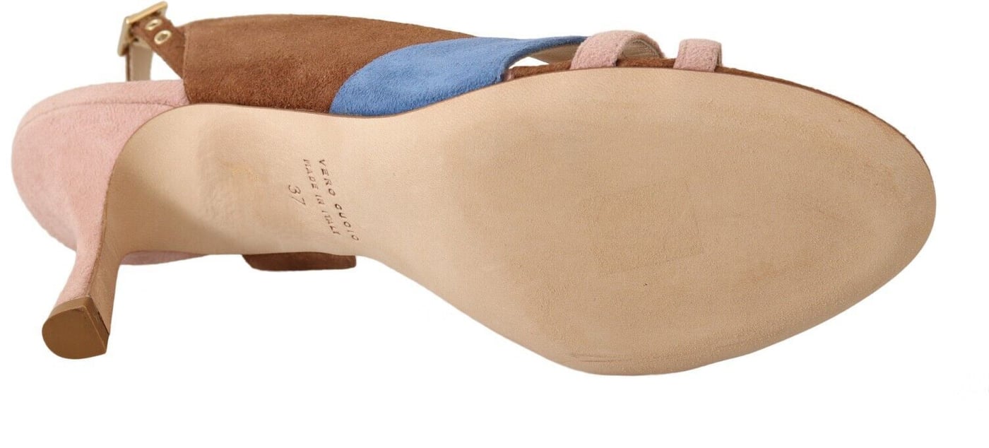 GIA COUTURE Multicolor Suede Leather Slingback Heels Sandals Shoes