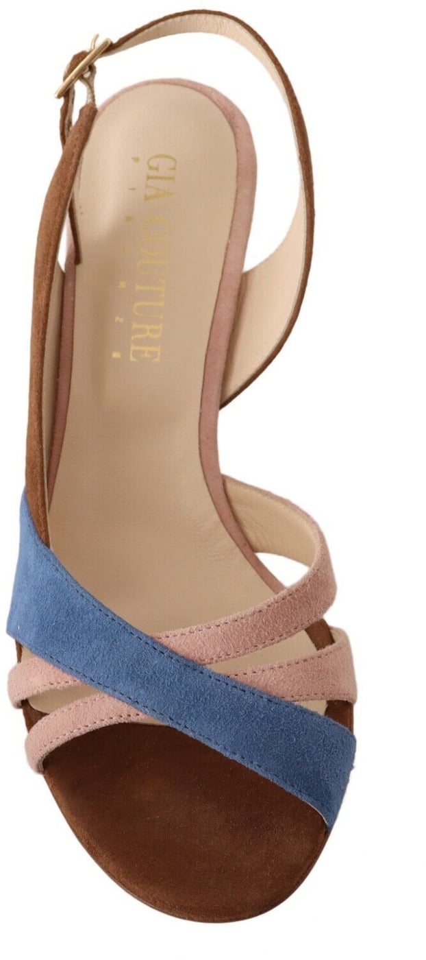 GIA COUTURE Multicolor Suede Leather Slingback Heels Sandals Shoes
