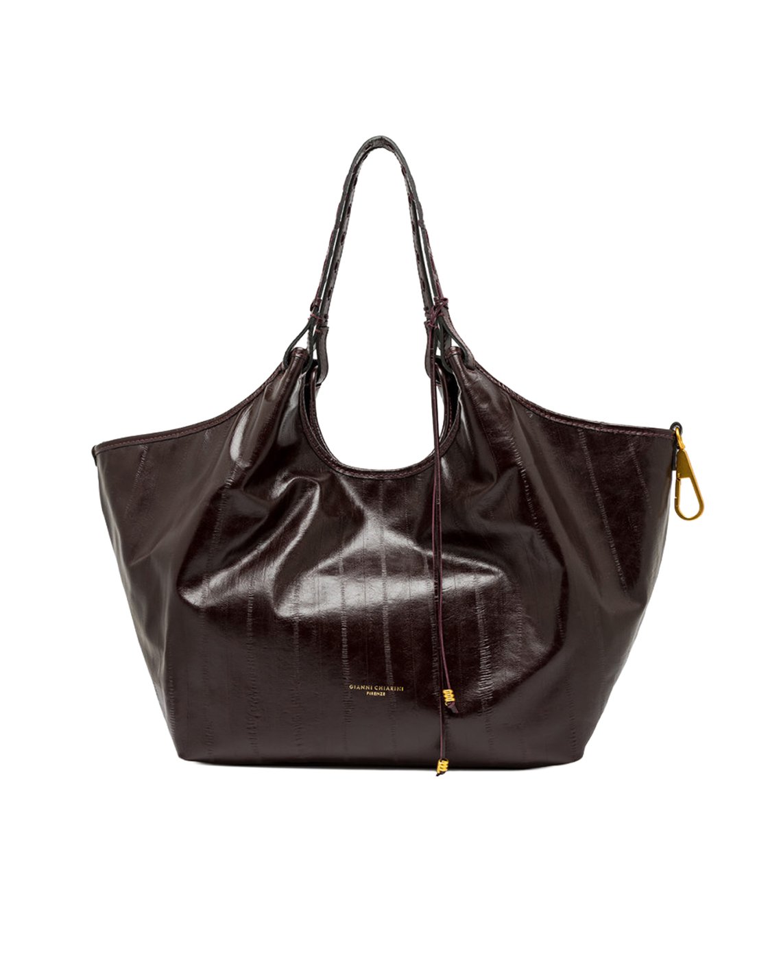 Antique Ruby Dua Eel Print Leather Tote Bag