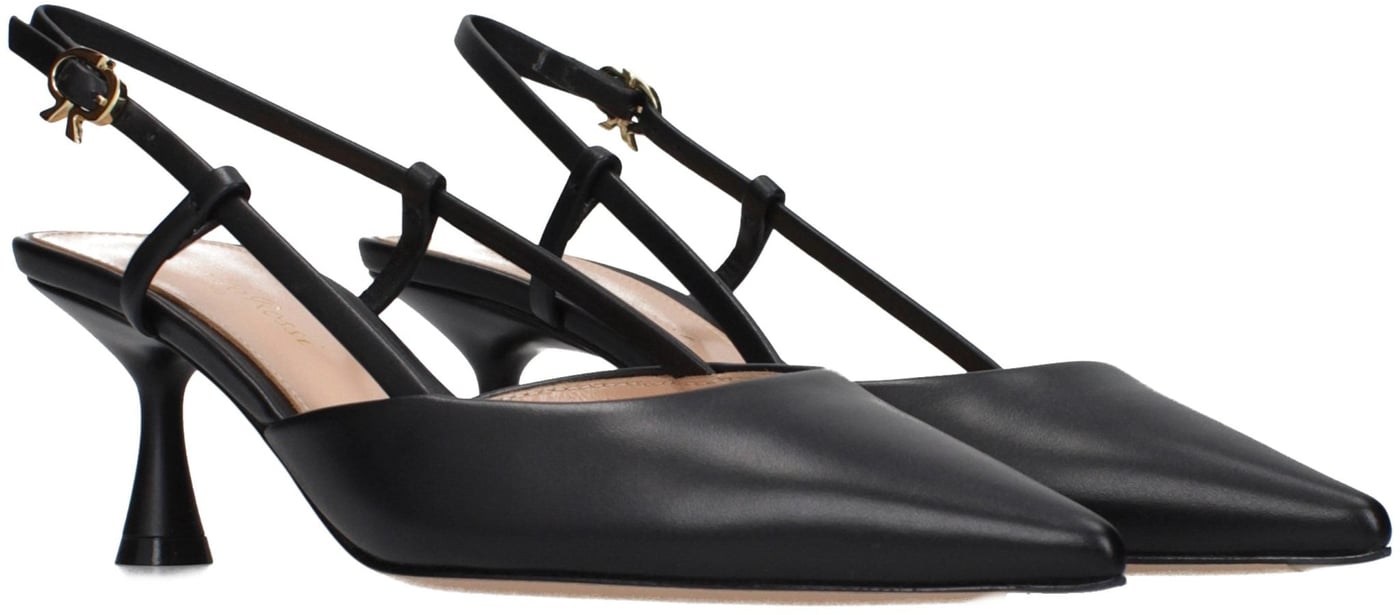 Gianvito Rossi Black Leather Mid Heel Pumps