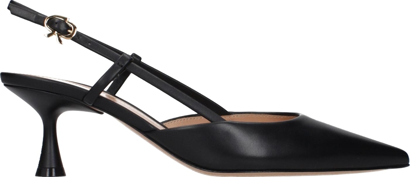 Gianvito Rossi Black Leather Mid Heel Pumps