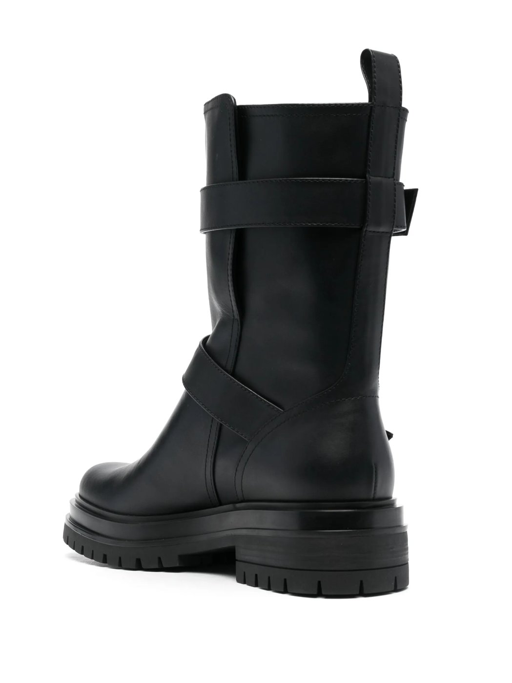 Black Chunky Sole Calf Leather Boots