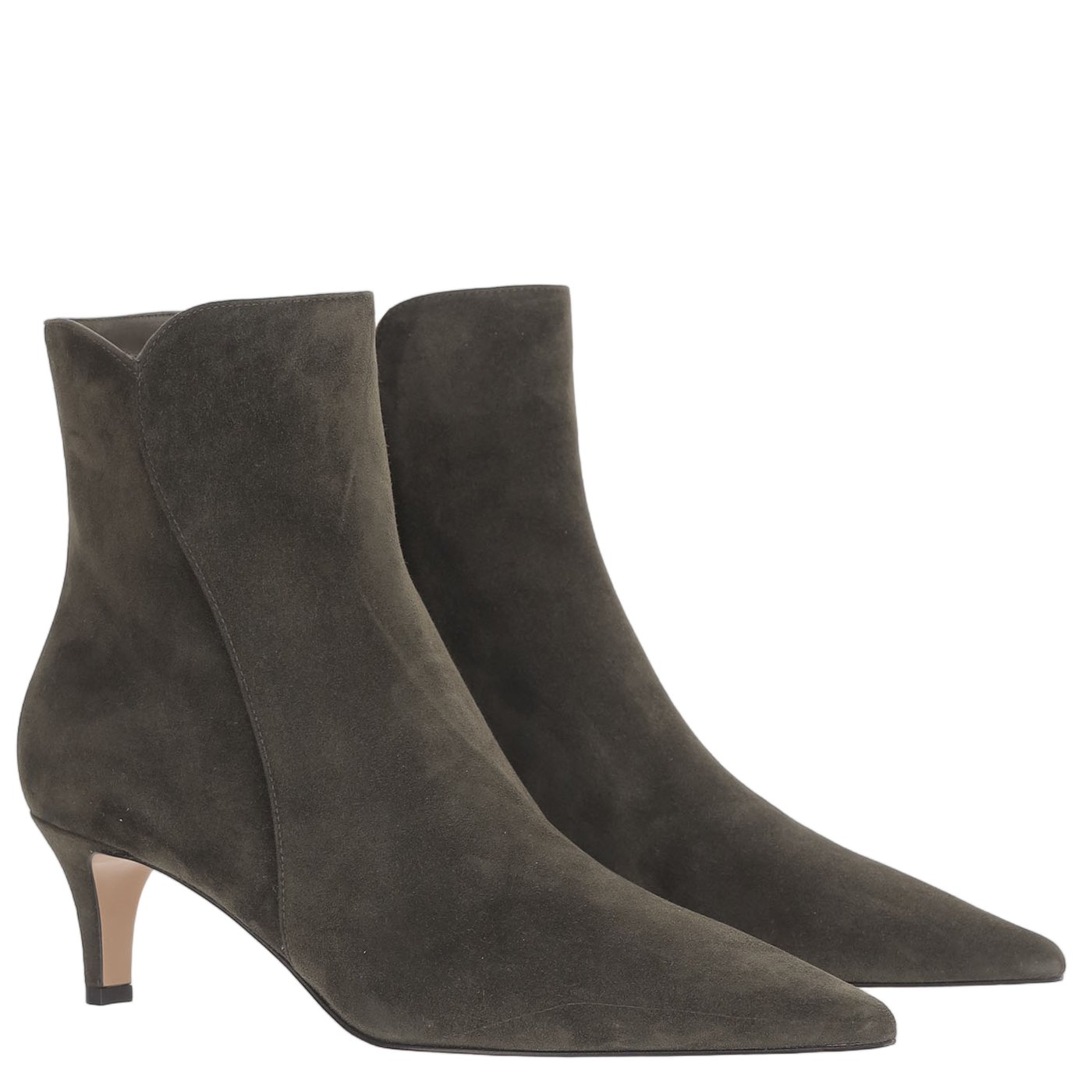 Pointed-Toe Suede Ankle Boots With Side Zipper Closure