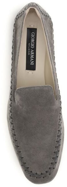 Giorgio Armani Gray Calf Leather Bos Taurus Slip-On Loafers