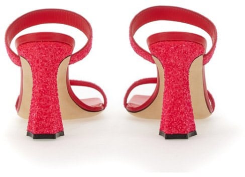 Glitter-Embellished Red Mules With Square Toe