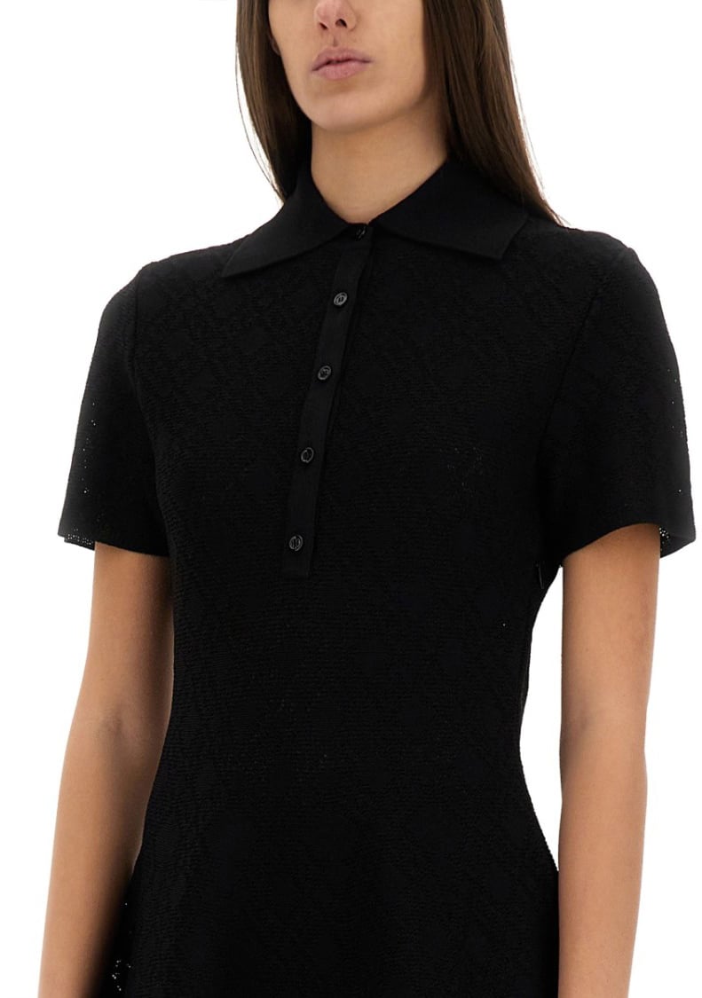 Textured Jacquard Polo Style Dress