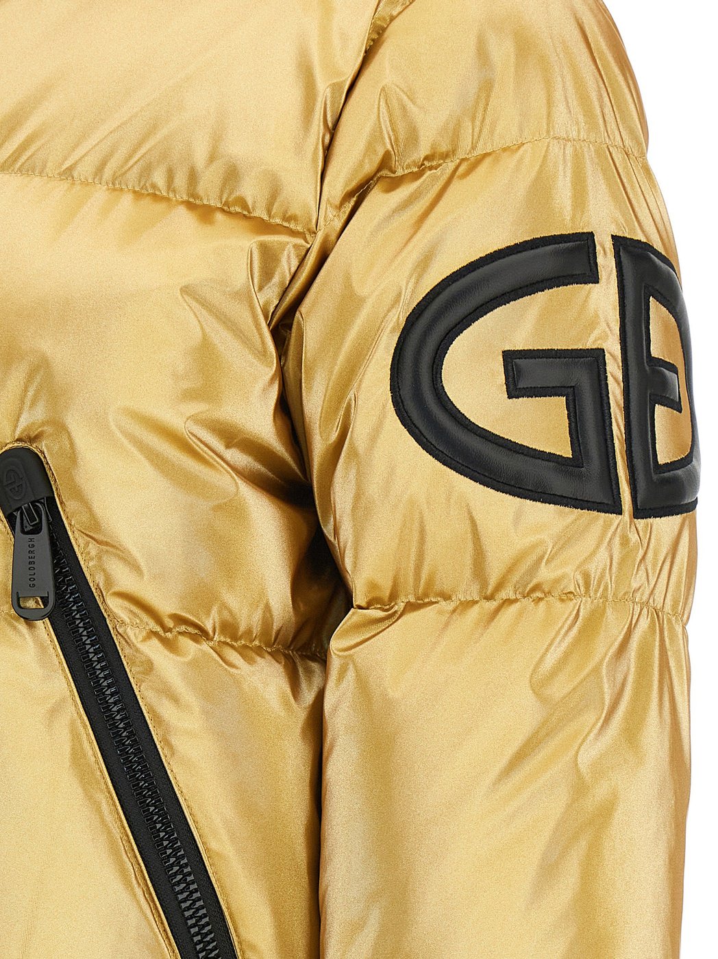 Metallic Gold Logo-Patch High-Collar Down Jacket
