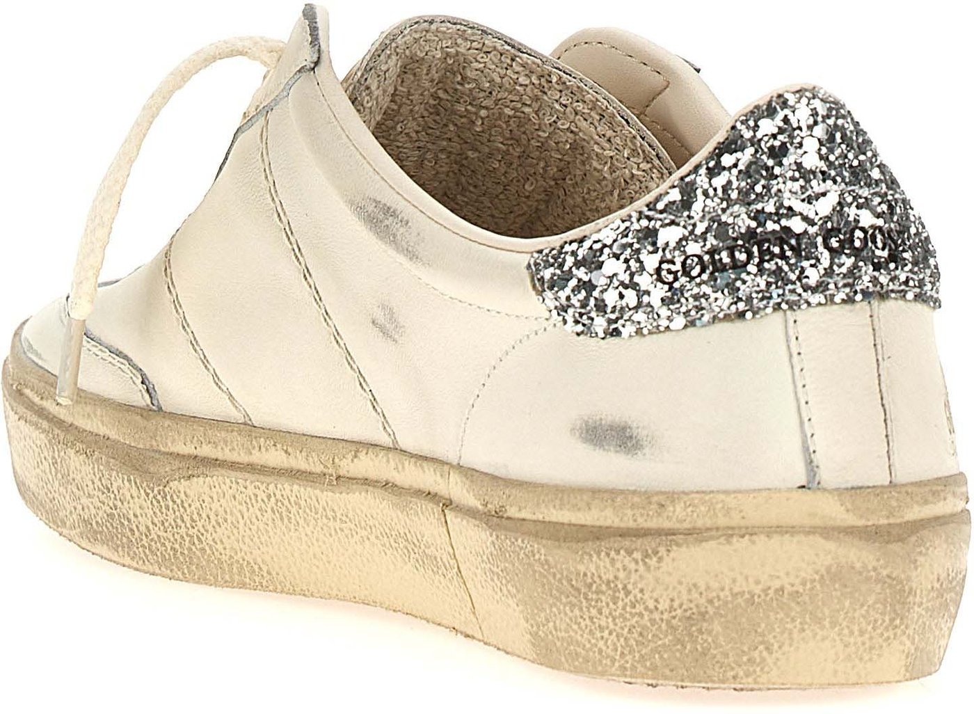 White Soul-Star Glittery Heel Leather Sneakers
