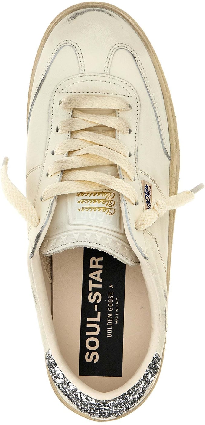 White Soul-Star Glittery Heel Leather Sneakers