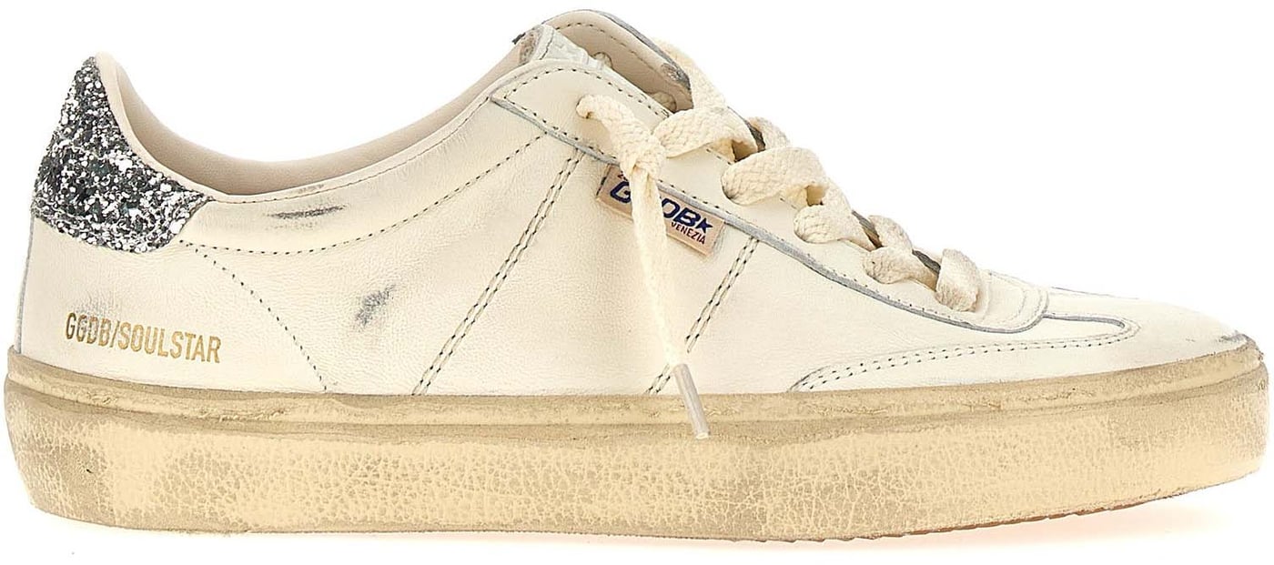 White Soul-Star Glittery Heel Leather Sneakers