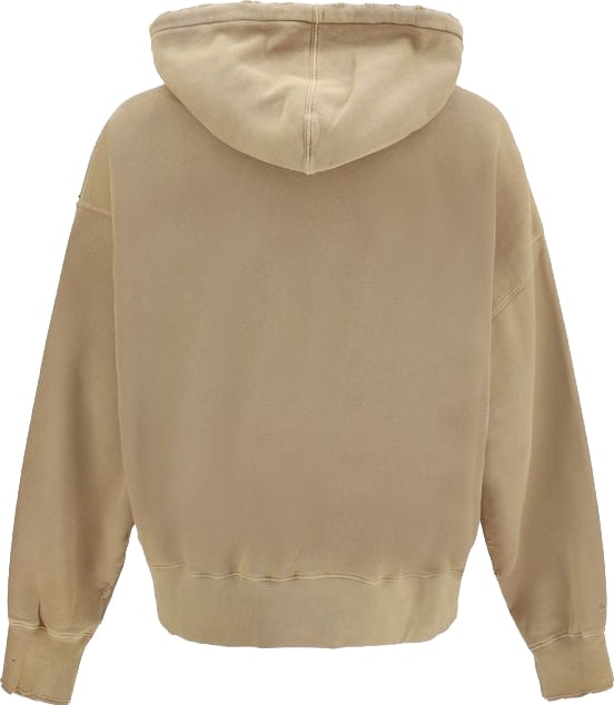 Dark Beige Logo Hooded Cotton Sweatshirt