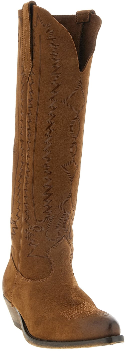 Wish Star High Decorative Stitch Western Leather Boots