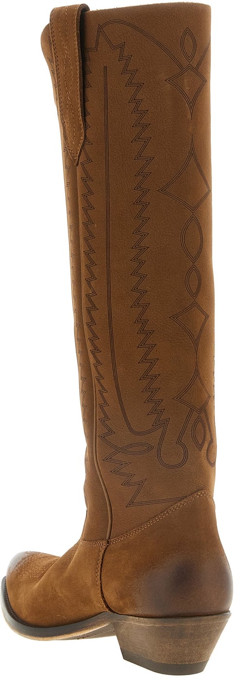 Wish Star High Decorative Stitch Western Leather Boots