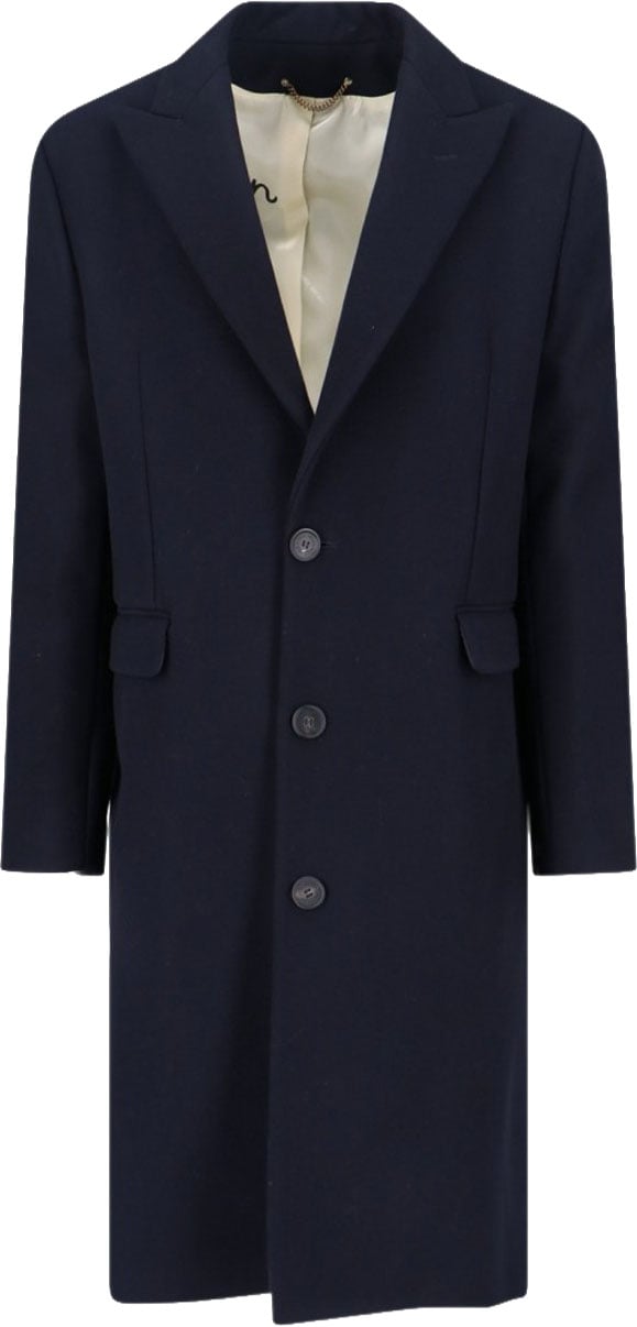Navy Wool Blend Coat With Star Logo
