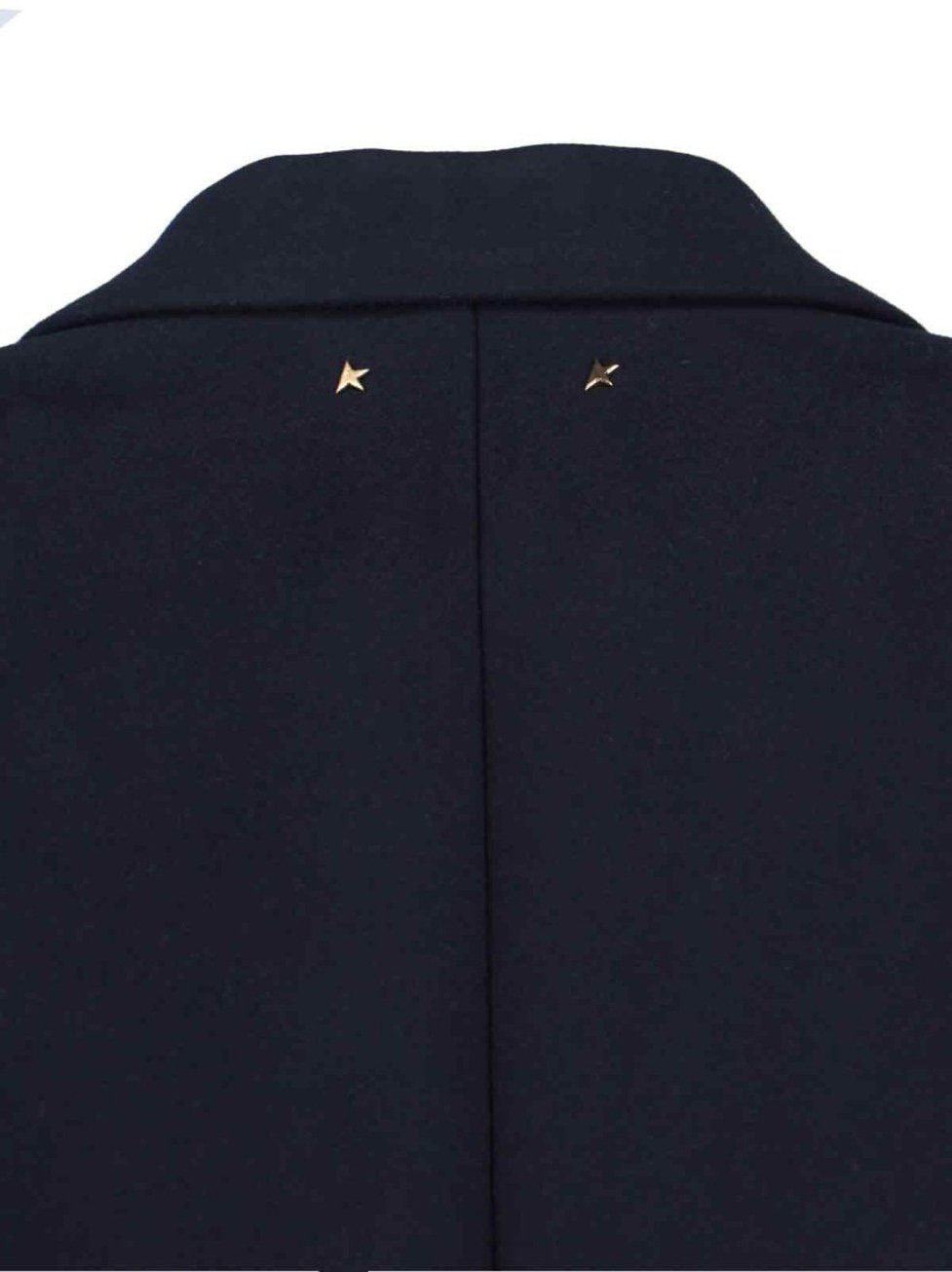 Navy Wool Blend Coat With Star Logo