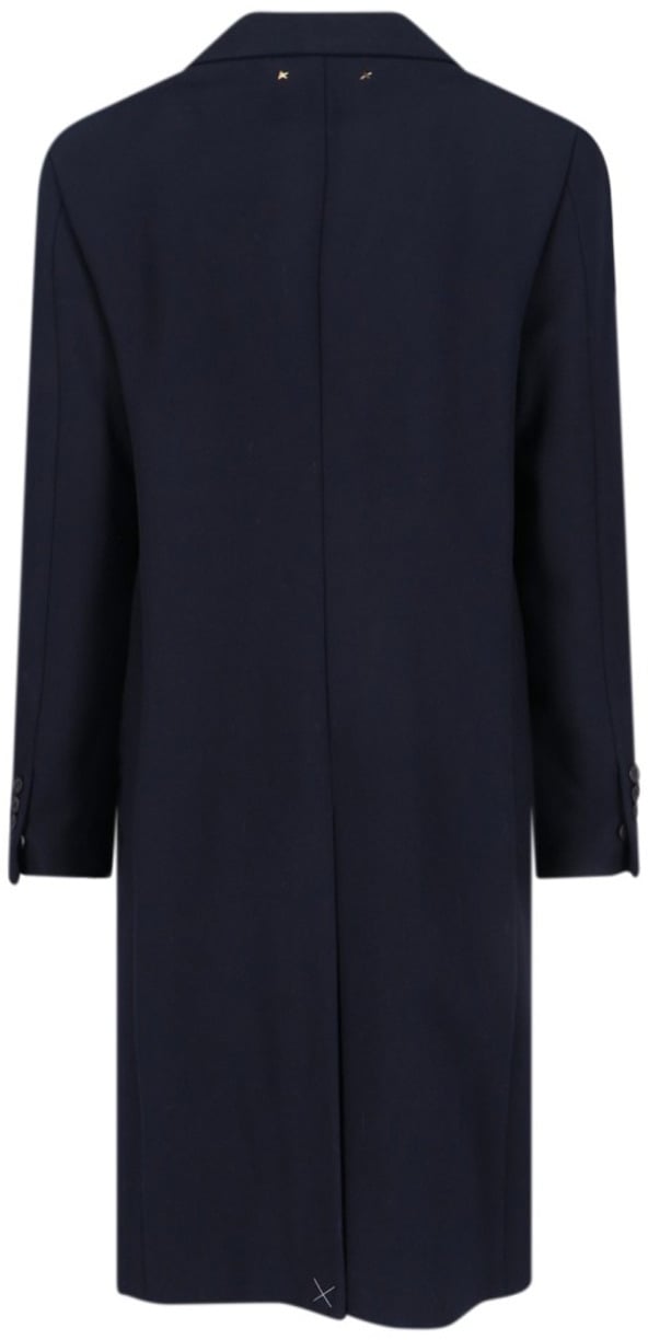 Navy Wool Blend Coat With Star Logo
