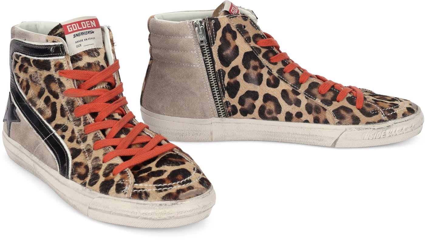 Sneakers Slide LTD in pony and laminated leather