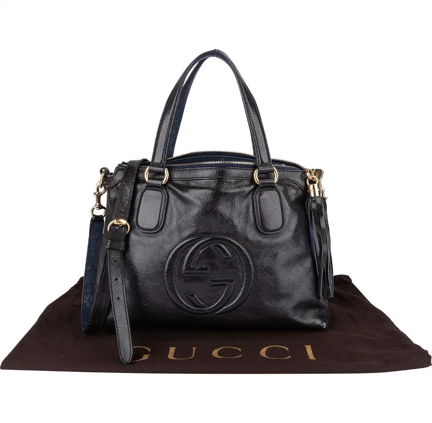 Gucci Black Patent Leather Soho Handbag