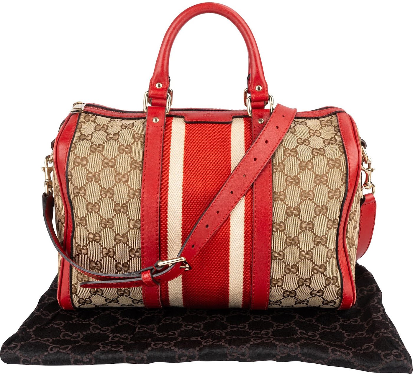 Gucci Monogram GG Canvas Vintage Web Boston Handbag