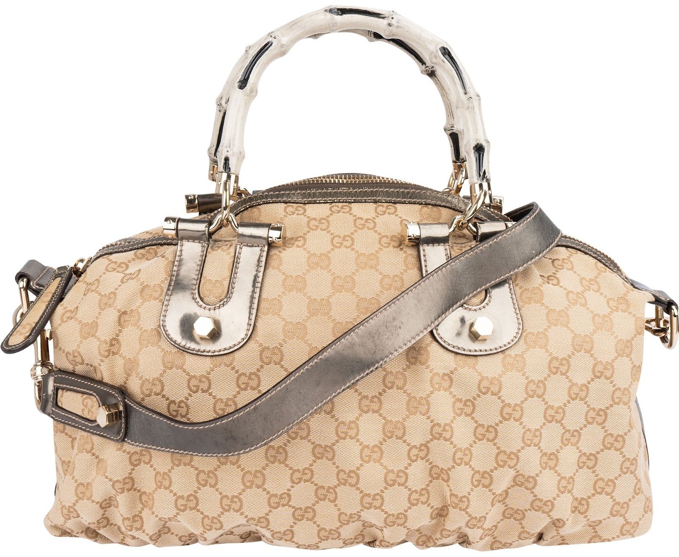 Gucci Monogram GG Bamboo Top Handle Handbag
