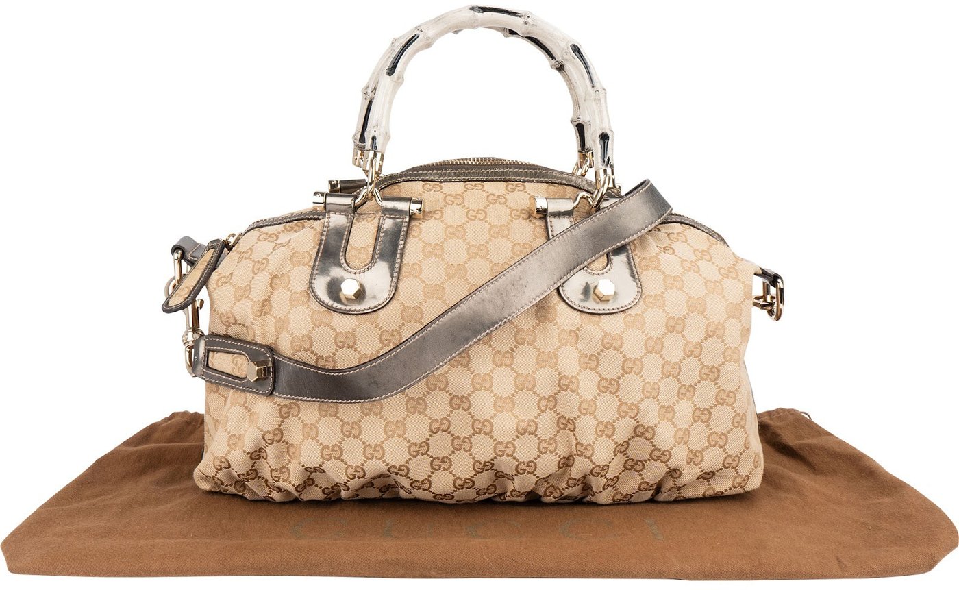 Gucci Monogram GG Bamboo Top Handle Handbag