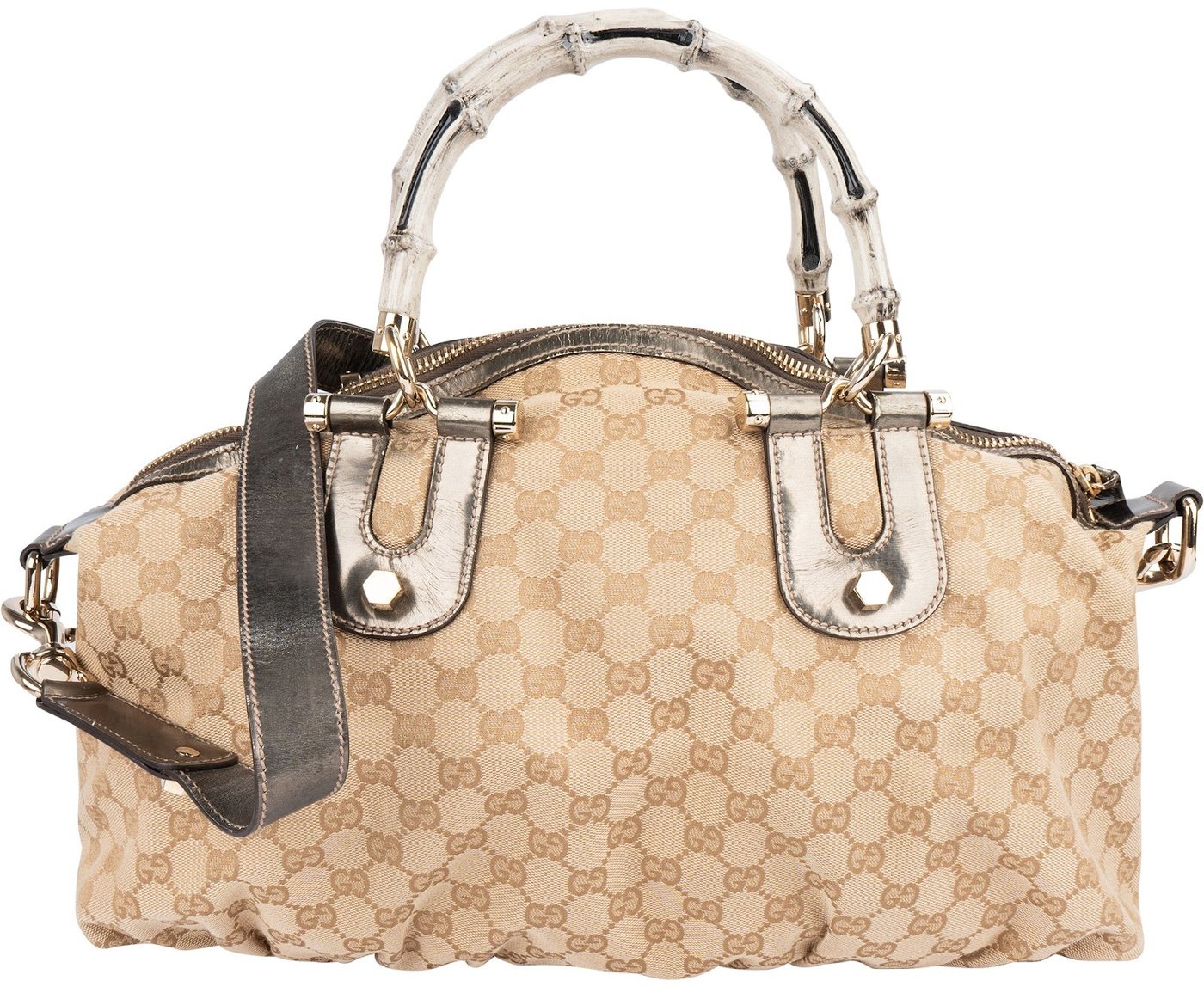 Gucci Monogram GG Bamboo Top Handle Handbag
