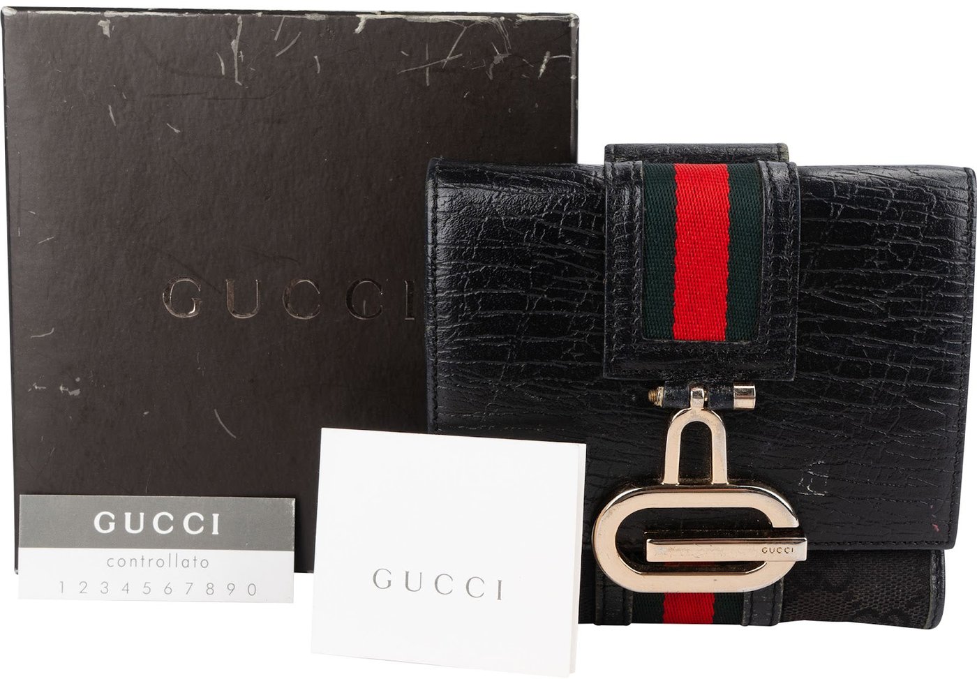 Gucci Monogram GG Web Stripe Bifold Wallet