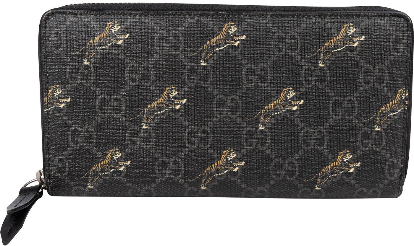 Gucci Monogram GG Supreme Canvas Tigers Print Zip Around Wallet