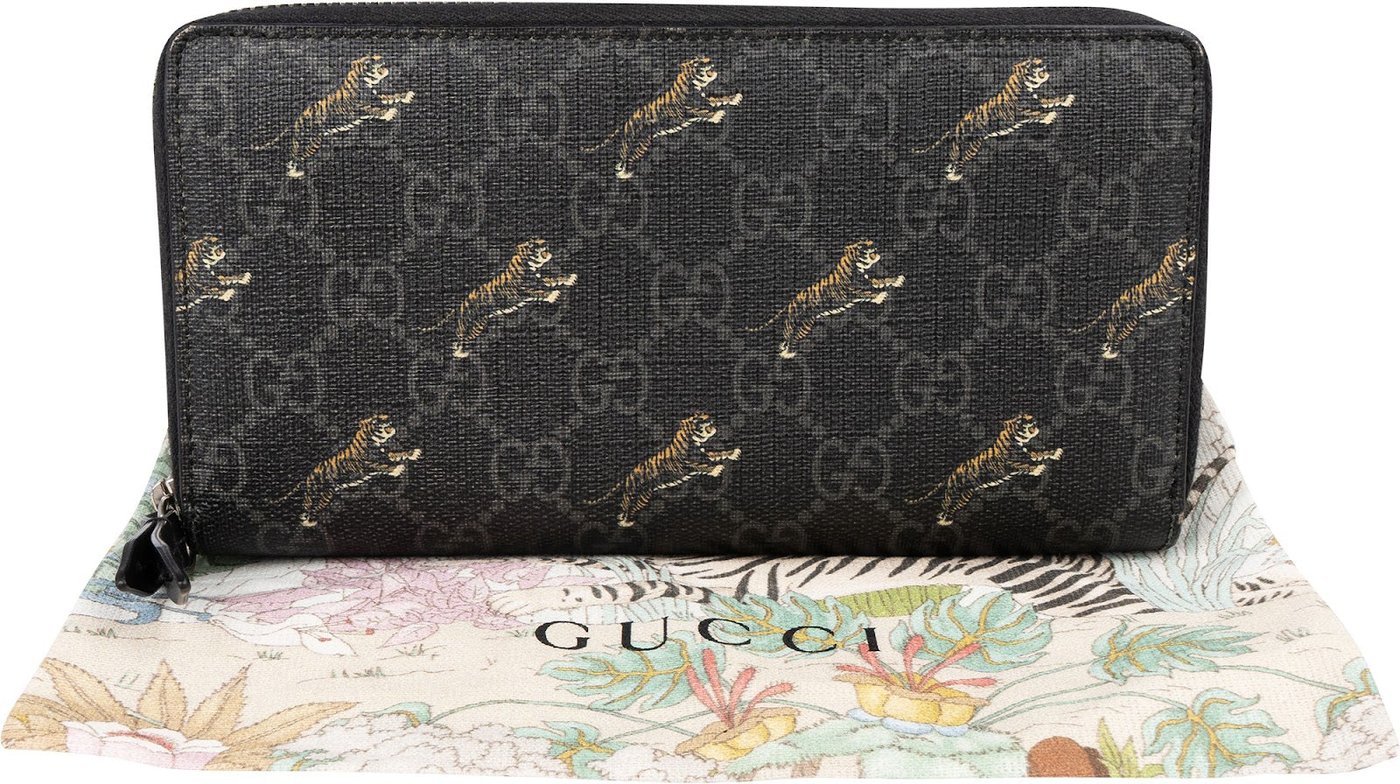 Gucci Monogram GG Supreme Canvas Tigers Print Zip Around Wallet